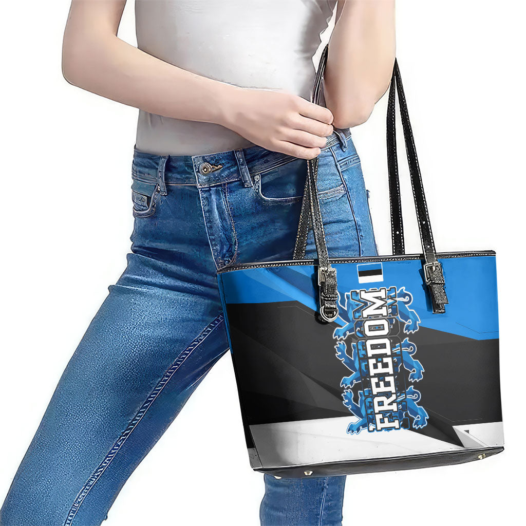 Estonia Flag 1884 Freedom Leather Tote Bag Geometric Lion Crest National Pride