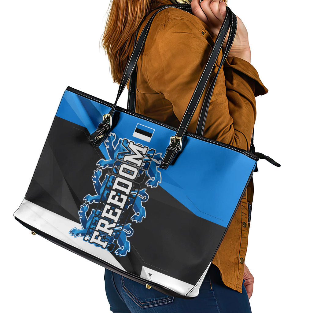 Estonia Flag 1884 Freedom Leather Tote Bag Geometric Lion Crest National Pride