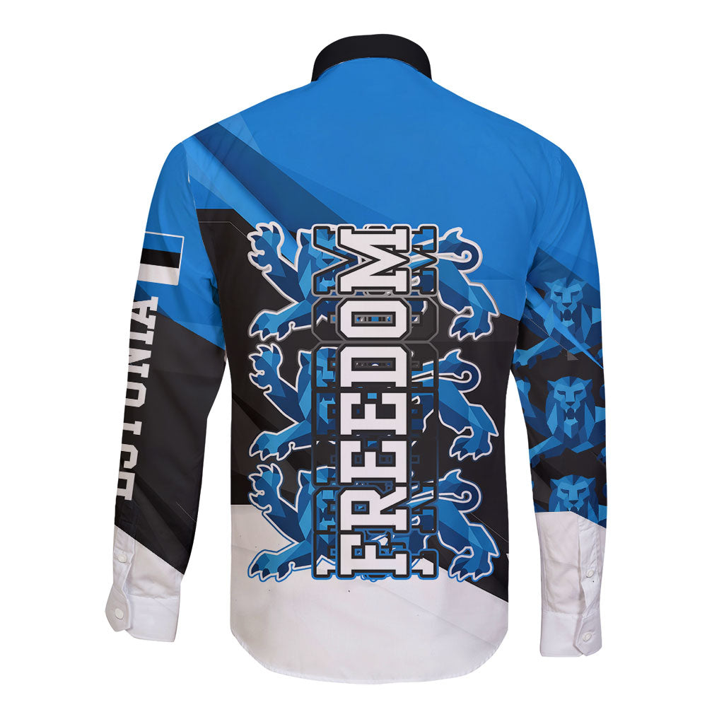 Estonia Flag 1884 Freedom Long Sleeve Button Shirt Geometric Lion Crest National Pride