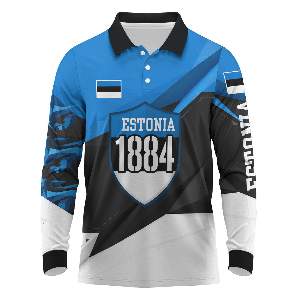 Estonia Flag 1884 Freedom Long Sleeve Polo Shirt Geometric Lion Crest National Pride