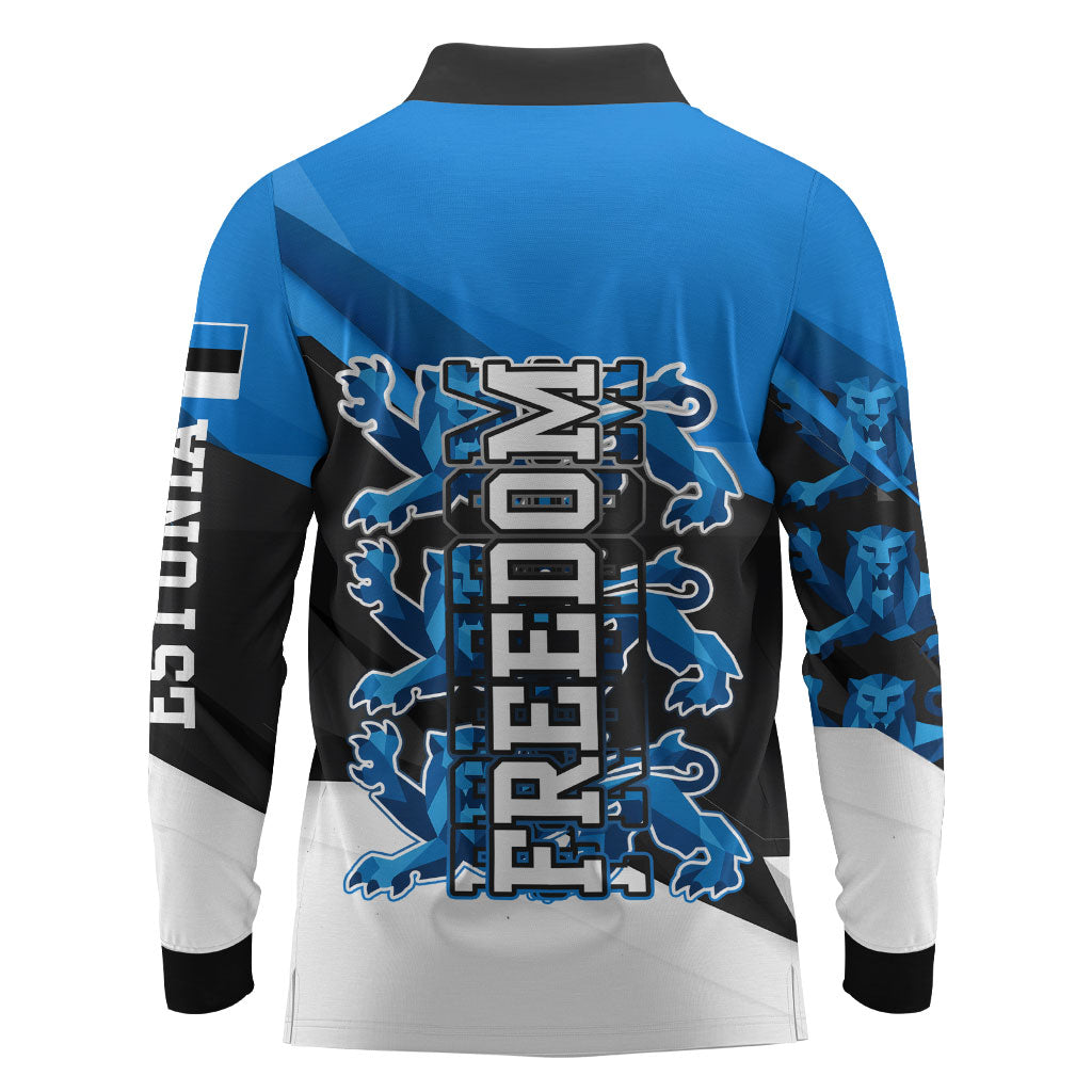 Estonia Flag 1884 Freedom Long Sleeve Polo Shirt Geometric Lion Crest National Pride