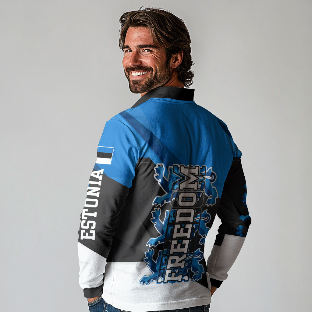 Estonia Flag 1884 Freedom Long Sleeve Polo Shirt Geometric Lion Crest National Pride