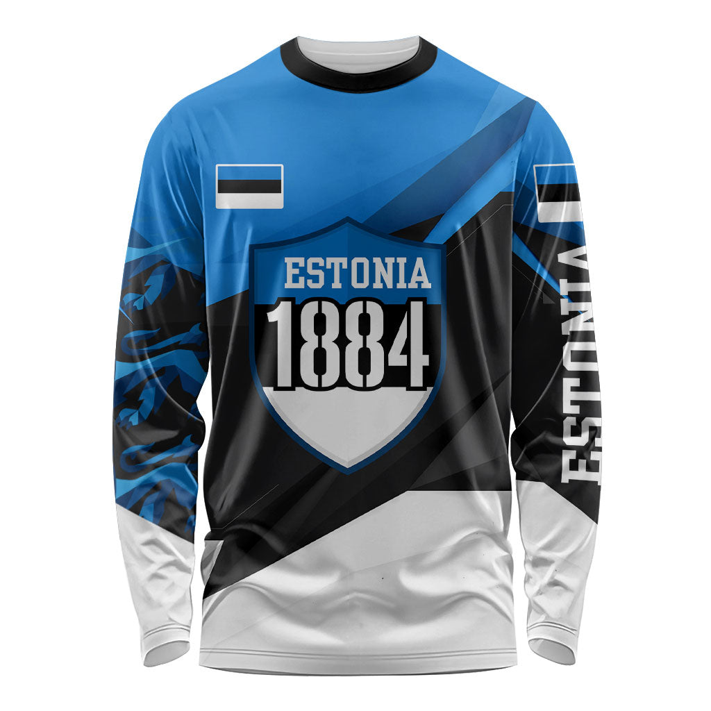 Estonia Flag 1884 Freedom Long Sleeve Shirt Geometric Lion Crest National Pride