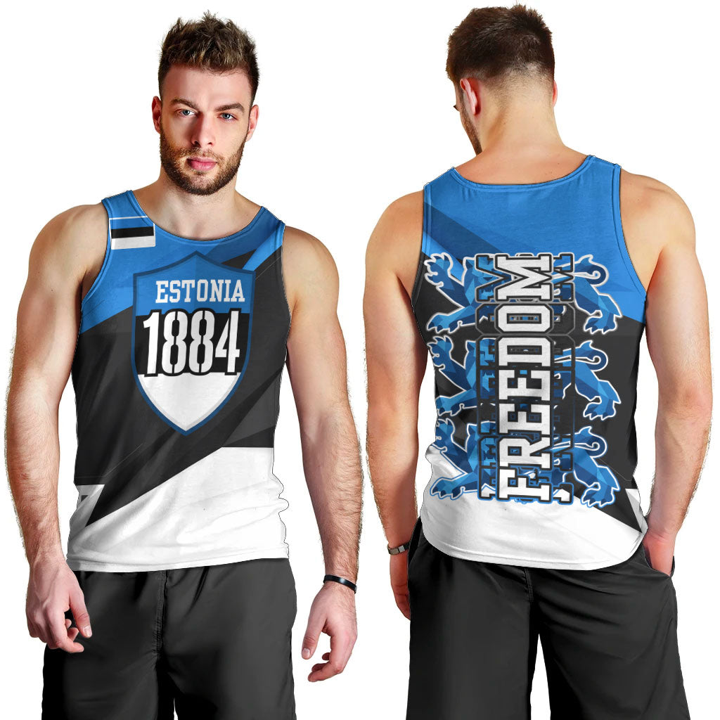 Estonia Flag 1884 Freedom Men Tank Top Geometric Lion Crest National Pride