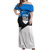 Estonia Flag 1884 Freedom Off Shoulder Maxi Dress Geometric Lion Crest National Pride