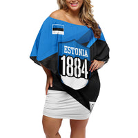 Estonia Flag 1884 Freedom Off Shoulder Short Dress Geometric Lion Crest National Pride