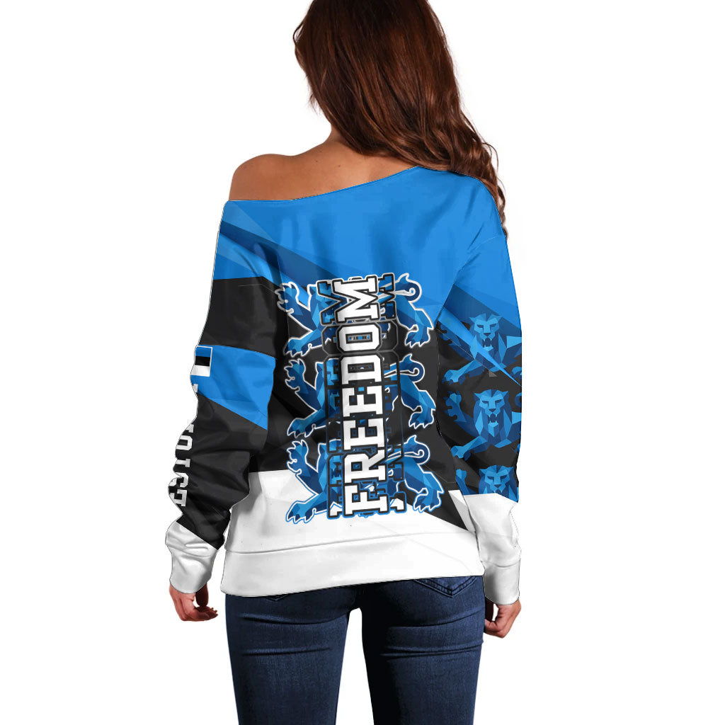 Estonia Flag 1884 Freedom Off Shoulder Sweater Geometric Lion Crest National Pride