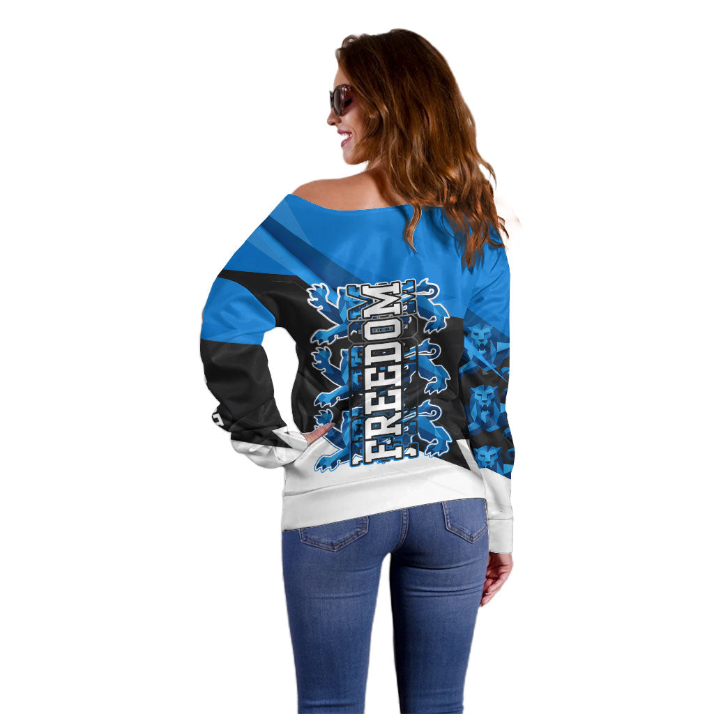 Estonia Flag 1884 Freedom Off Shoulder Sweater Geometric Lion Crest National Pride