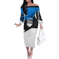 Estonia Flag 1884 Freedom Off The Shoulder Long Sleeve Dress Geometric Lion Crest National Pride