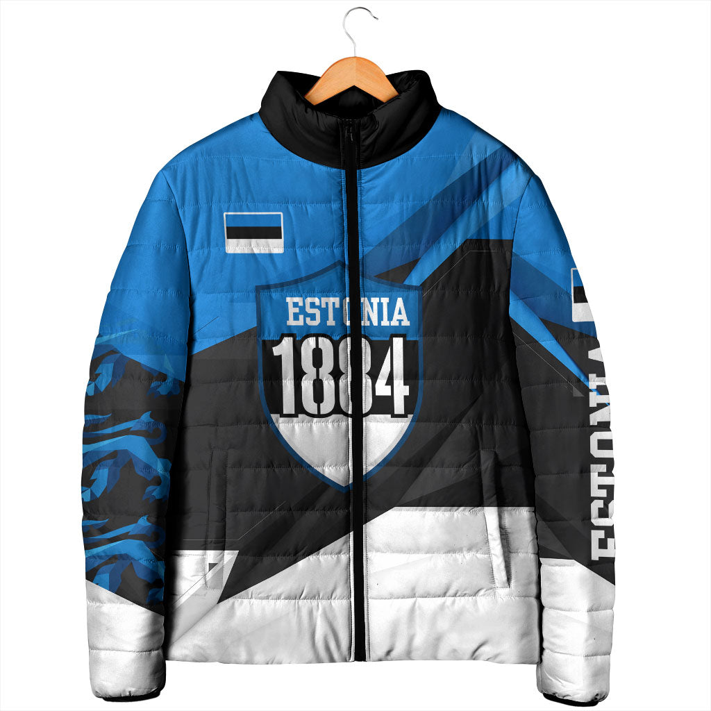 Estonia Flag 1884 Freedom Padded Jacket Geometric Lion Crest National Pride