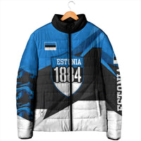 Estonia Flag 1884 Freedom Padded Jacket Geometric Lion Crest National Pride