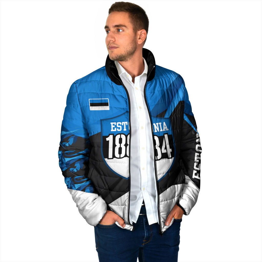 Estonia Flag 1884 Freedom Padded Jacket Geometric Lion Crest National Pride