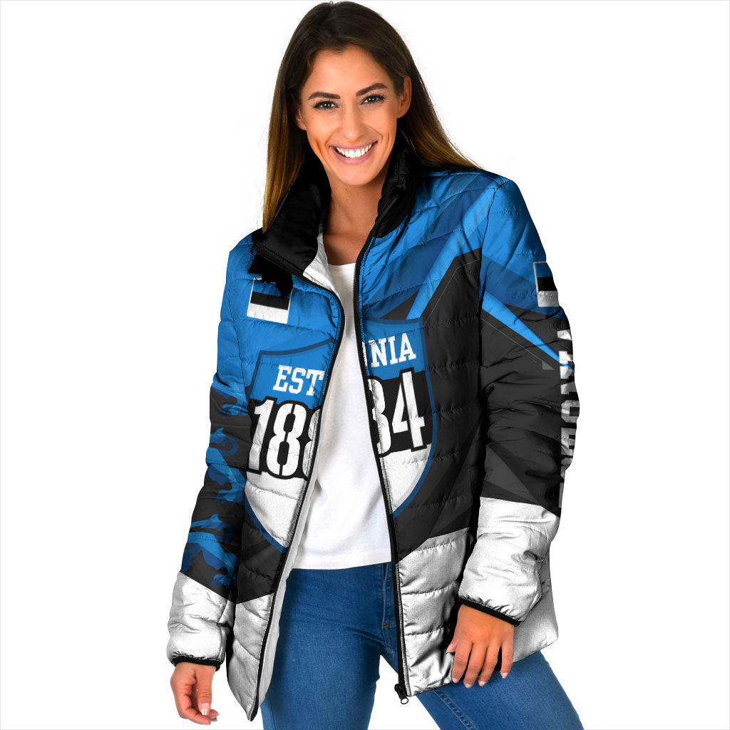 Estonia Flag 1884 Freedom Padded Jacket Geometric Lion Crest National Pride