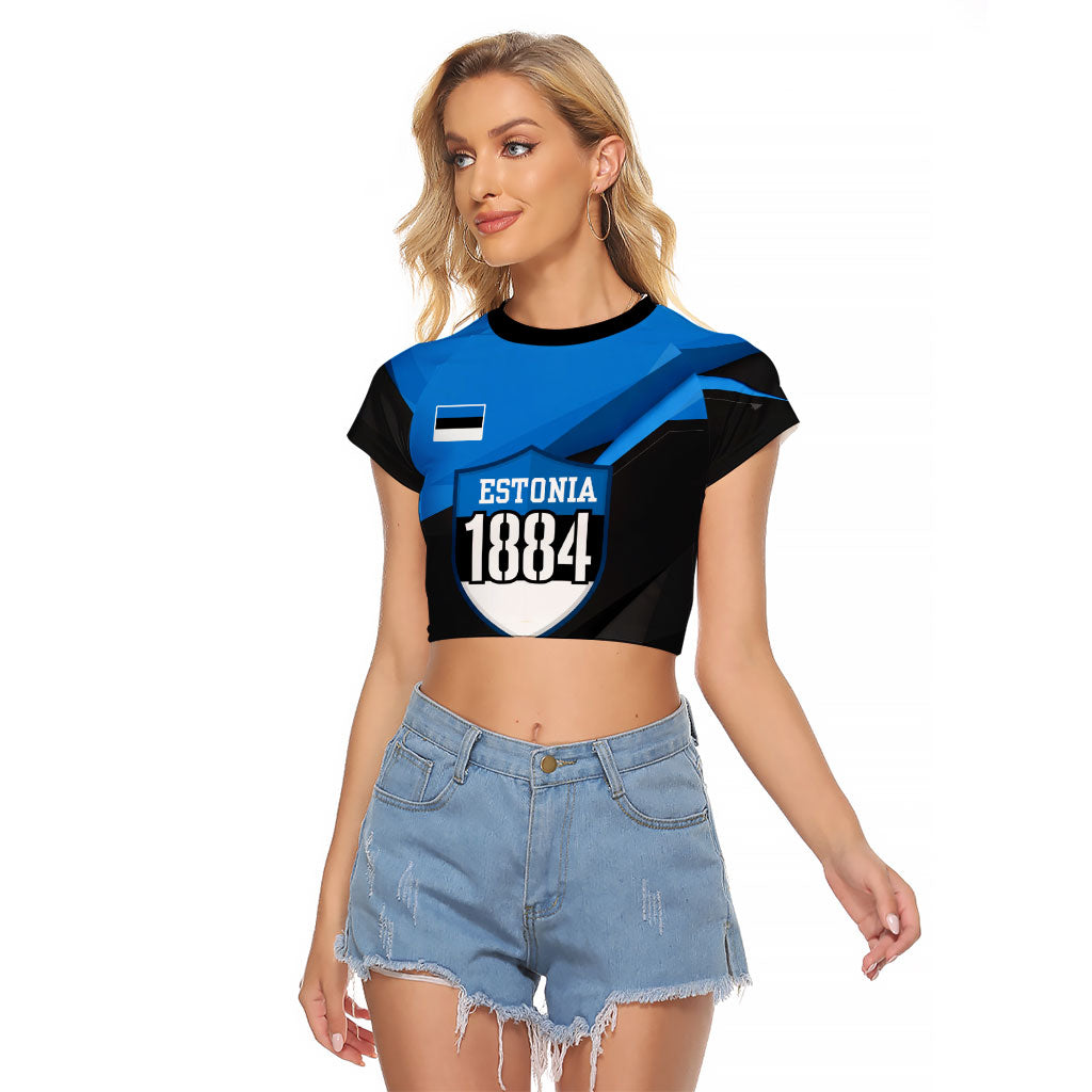 Estonia Flag 1884 Freedom Raglan Cropped T Shirt Geometric Lion Crest National Pride