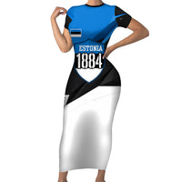 Estonia Flag 1884 Freedom Short Sleeve Bodycon Dress Geometric Lion Crest National Pride