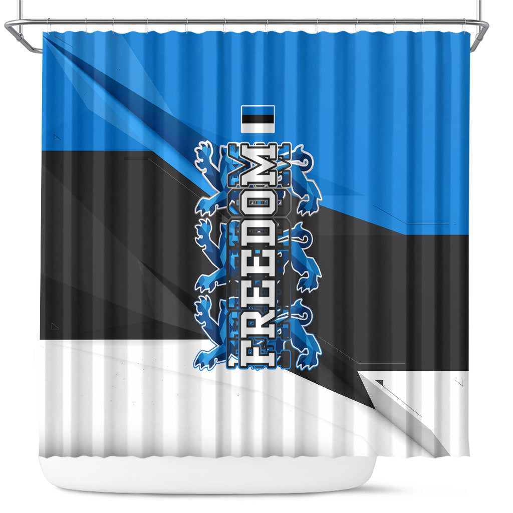 Estonia Flag 1884 Freedom Shower Curtain Geometric Lion Crest National Pride