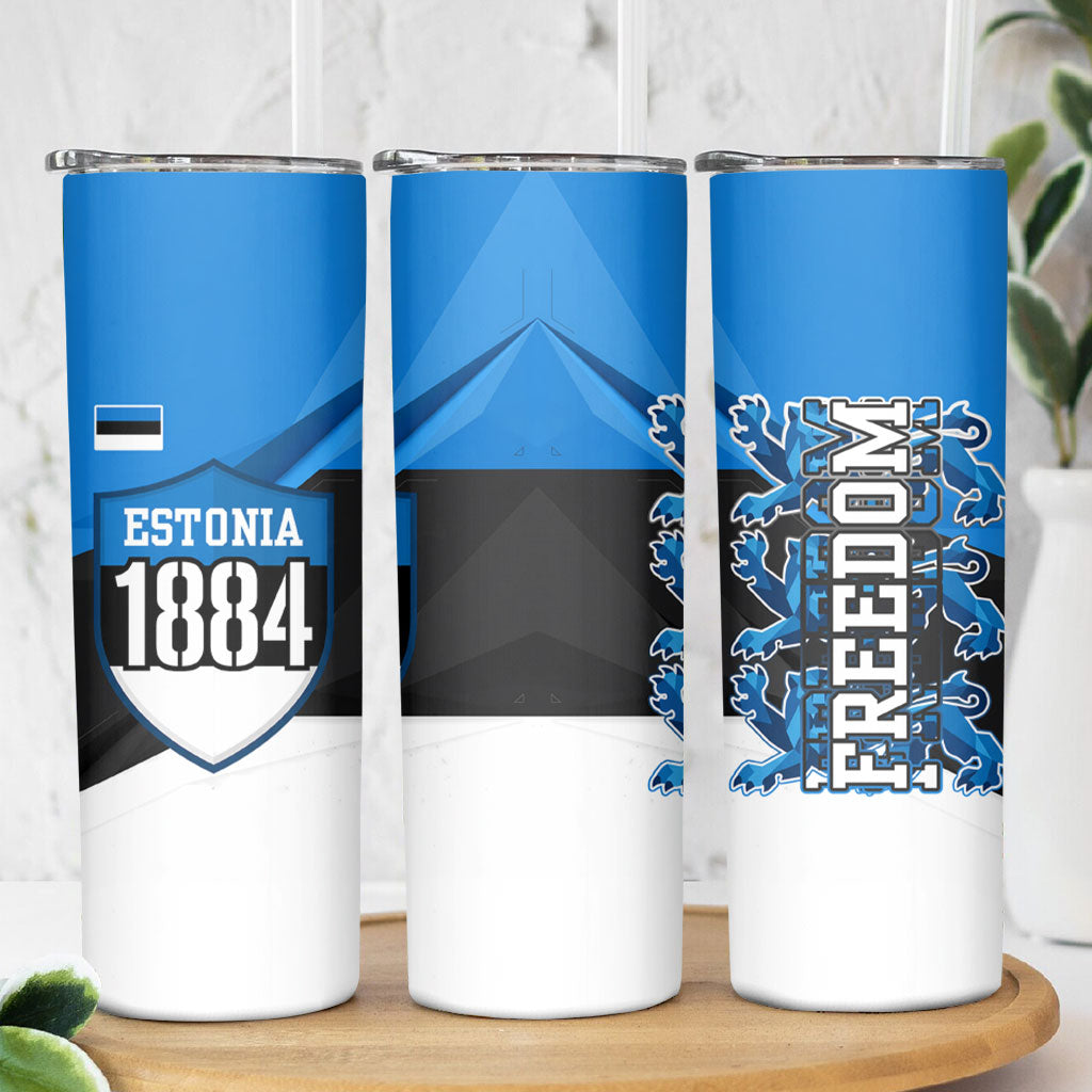 Estonia Flag 1884 Freedom Skinny Tumbler Geometric Lion Crest National Pride