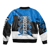 Estonia Flag 1884 Freedom Sleeve Zip Bomber Jacket Geometric Lion Crest National Pride