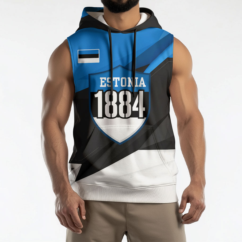 Estonia Flag 1884 Freedom Sleeveless Hoodie Geometric Lion Crest National Pride
