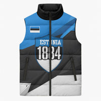 Estonia Flag 1884 Freedom Sleeveless Puffer Jacket Geometric Lion Crest National Pride