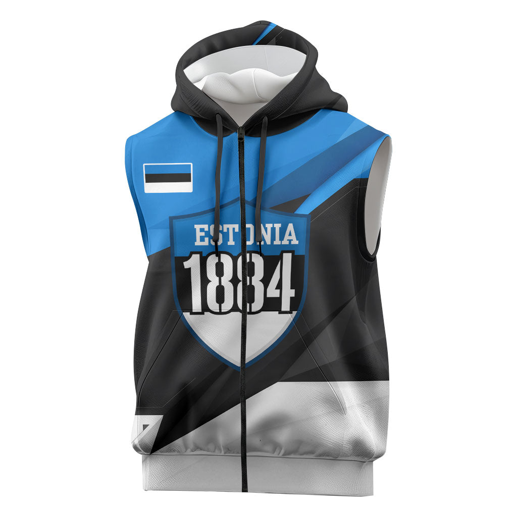 Estonia Flag 1884 Freedom Sleeveless Zip Hoodie Geometric Lion Crest National Pride