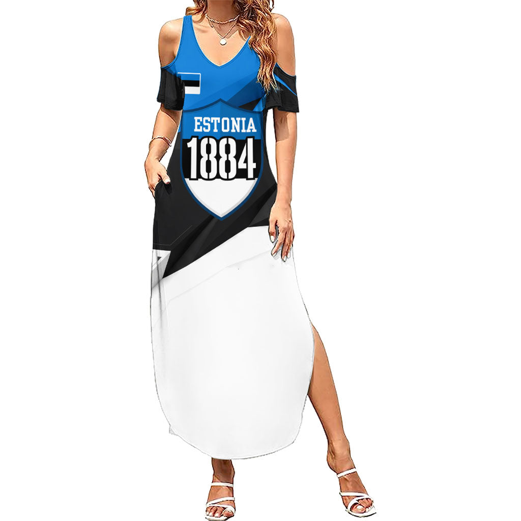 Estonia Flag 1884 Freedom Summer Maxi Dress Geometric Lion Crest National Pride
