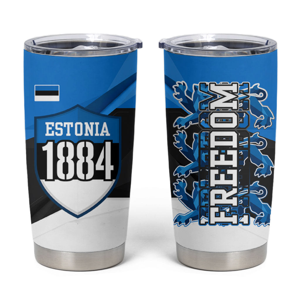 Estonia Flag 1884 Freedom Tumbler Cup Geometric Lion Crest National Pride