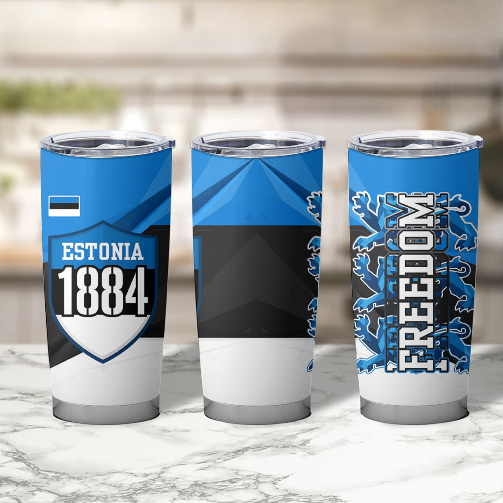 Estonia Flag 1884 Freedom Tumbler Cup Geometric Lion Crest National Pride