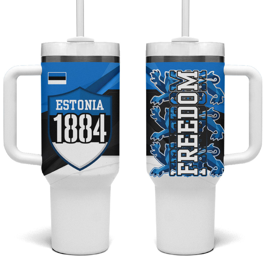Estonia Flag 1884 Freedom Tumbler With Handle Geometric Lion Crest National Pride