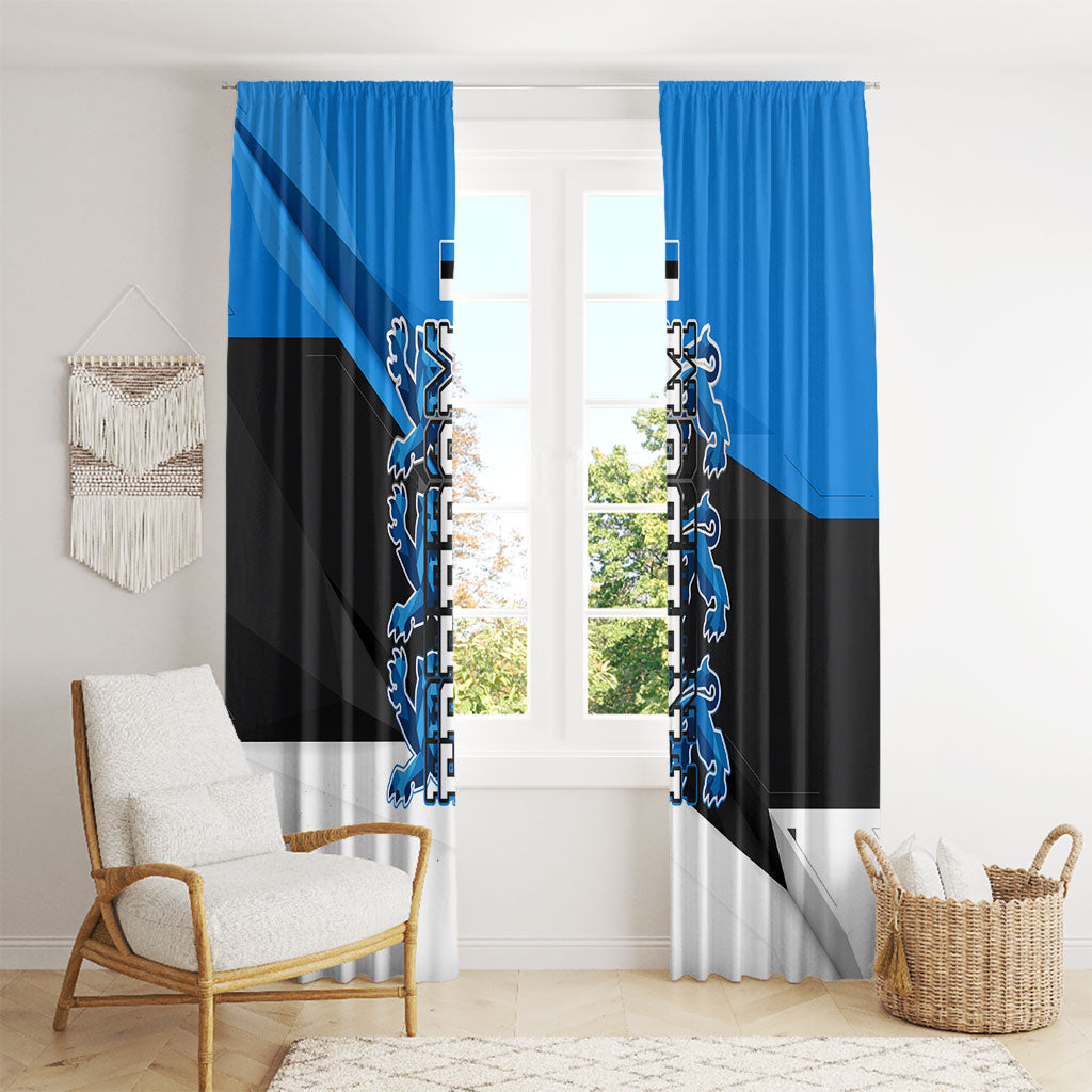 Estonia Flag 1884 Freedom Window Curtain Geometric Lion Crest National Pride