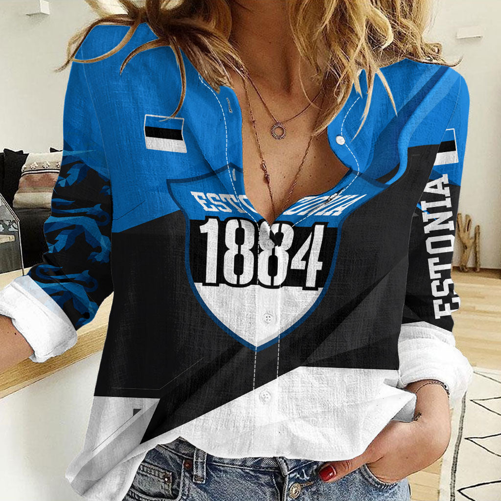 Estonia Flag 1884 Freedom Women Casual Shirt Geometric Lion Crest National Pride