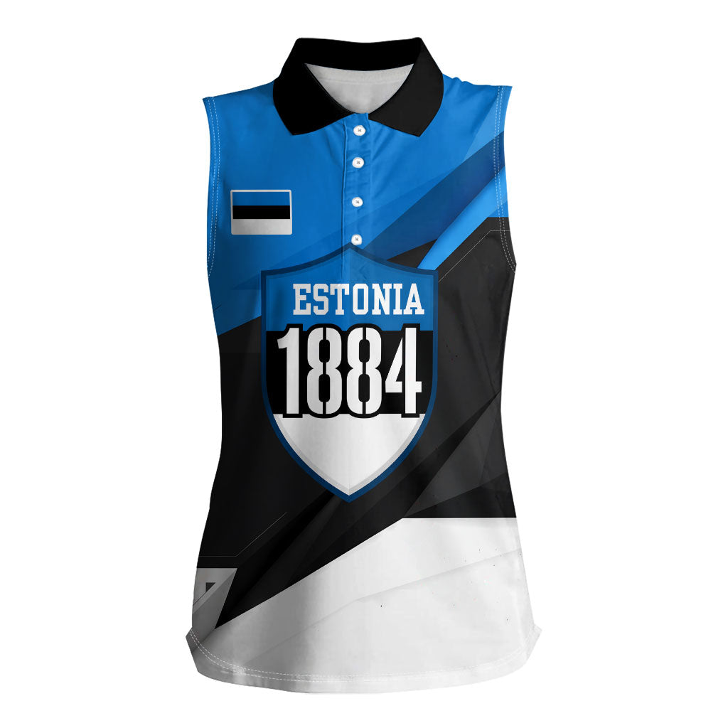 Estonia Flag 1884 Freedom Women Sleeveless Polo Shirt Geometric Lion Crest National Pride
