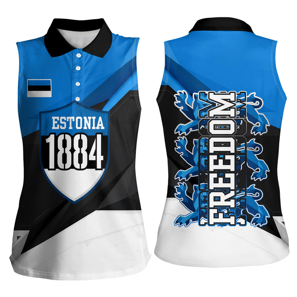 Estonia Flag 1884 Freedom Women Sleeveless Polo Shirt Geometric Lion Crest National Pride