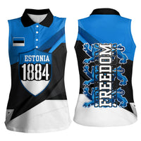 Estonia Flag 1884 Freedom Women Sleeveless Polo Shirt Geometric Lion Crest National Pride
