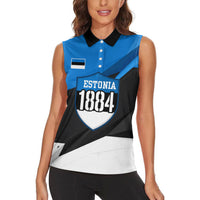 Estonia Flag 1884 Freedom Women Sleeveless Polo Shirt Geometric Lion Crest National Pride