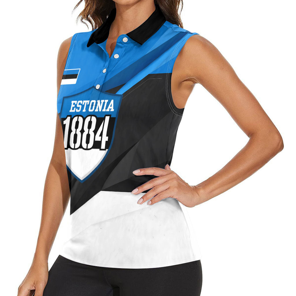 Estonia Flag 1884 Freedom Women Sleeveless Polo Shirt Geometric Lion Crest National Pride