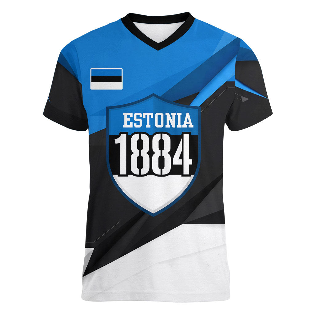 Estonia Flag 1884 Freedom Women V-Neck T-Shirt Geometric Lion Crest National Pride