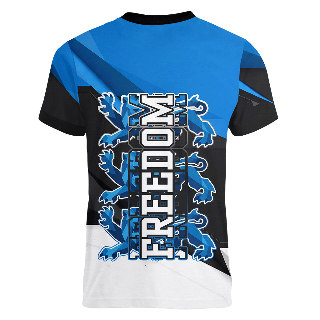 Estonia Flag 1884 Freedom Women V-Neck T-Shirt Geometric Lion Crest National Pride