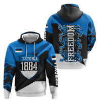 Estonia Flag 1884 Freedom Zip Hoodie Geometric Lion Crest National Pride