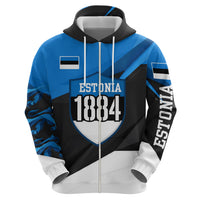 Estonia Flag 1884 Freedom Zip Hoodie Geometric Lion Crest National Pride
