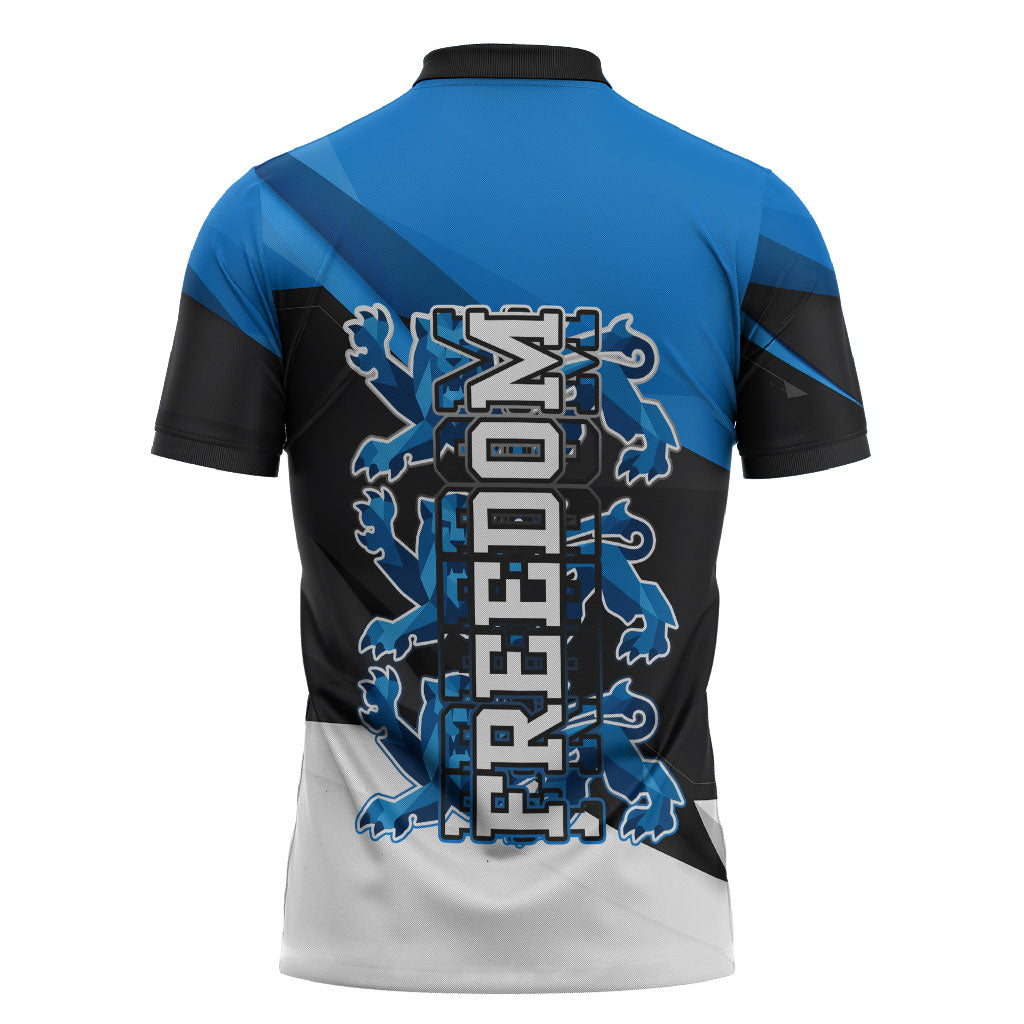 Estonia Flag 1884 Freedom Zipper Polo Shirt Geometric Lion Crest National Pride