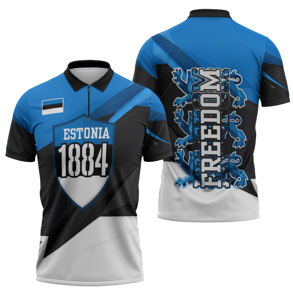 Estonia Flag 1884 Freedom Zipper Polo Shirt Geometric Lion Crest National Pride