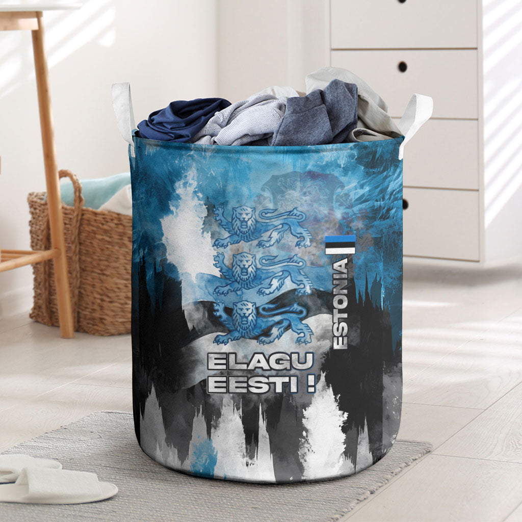 Estonia Elagu Eesti Lions Laundry Basket Watercolor Splash Flag Heraldic