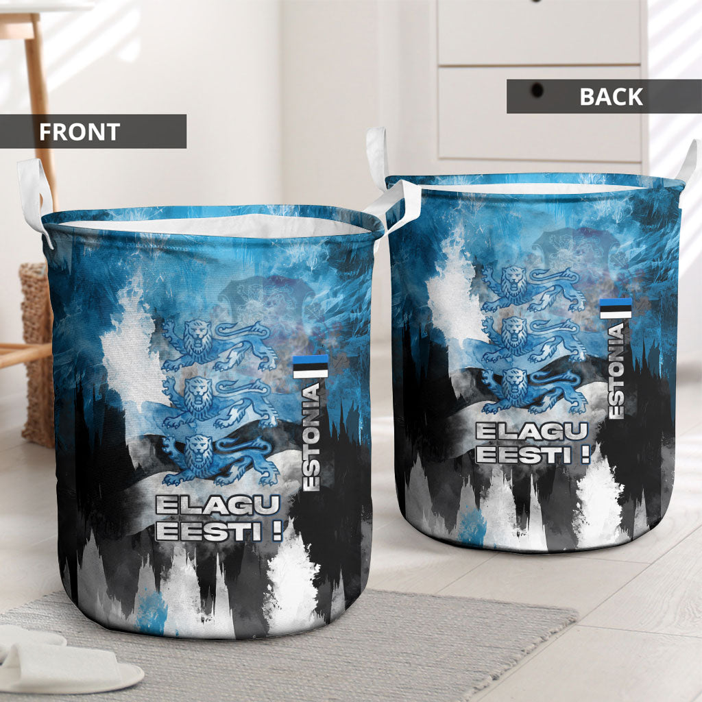 Estonia Elagu Eesti Lions Laundry Basket Watercolor Splash Flag Heraldic
