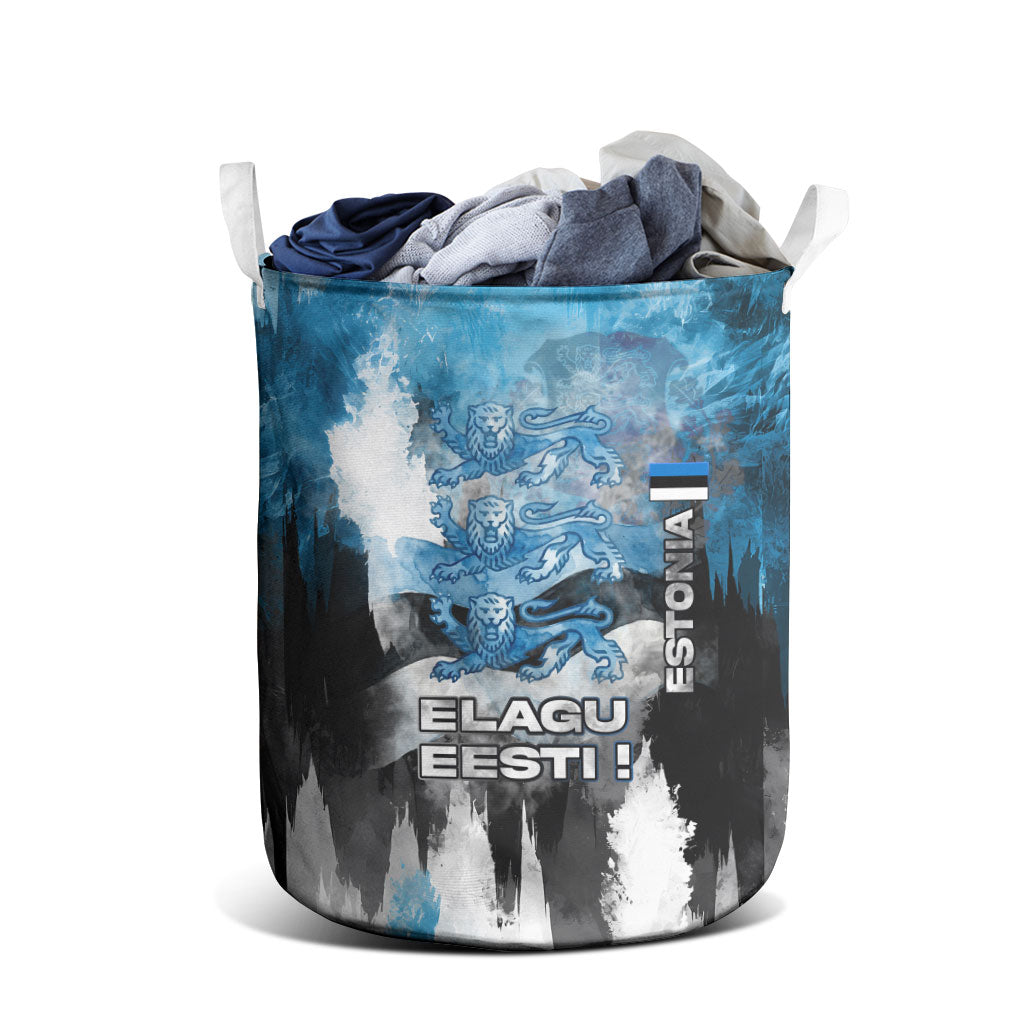 Estonia Elagu Eesti Lions Laundry Basket Watercolor Splash Flag Heraldic
