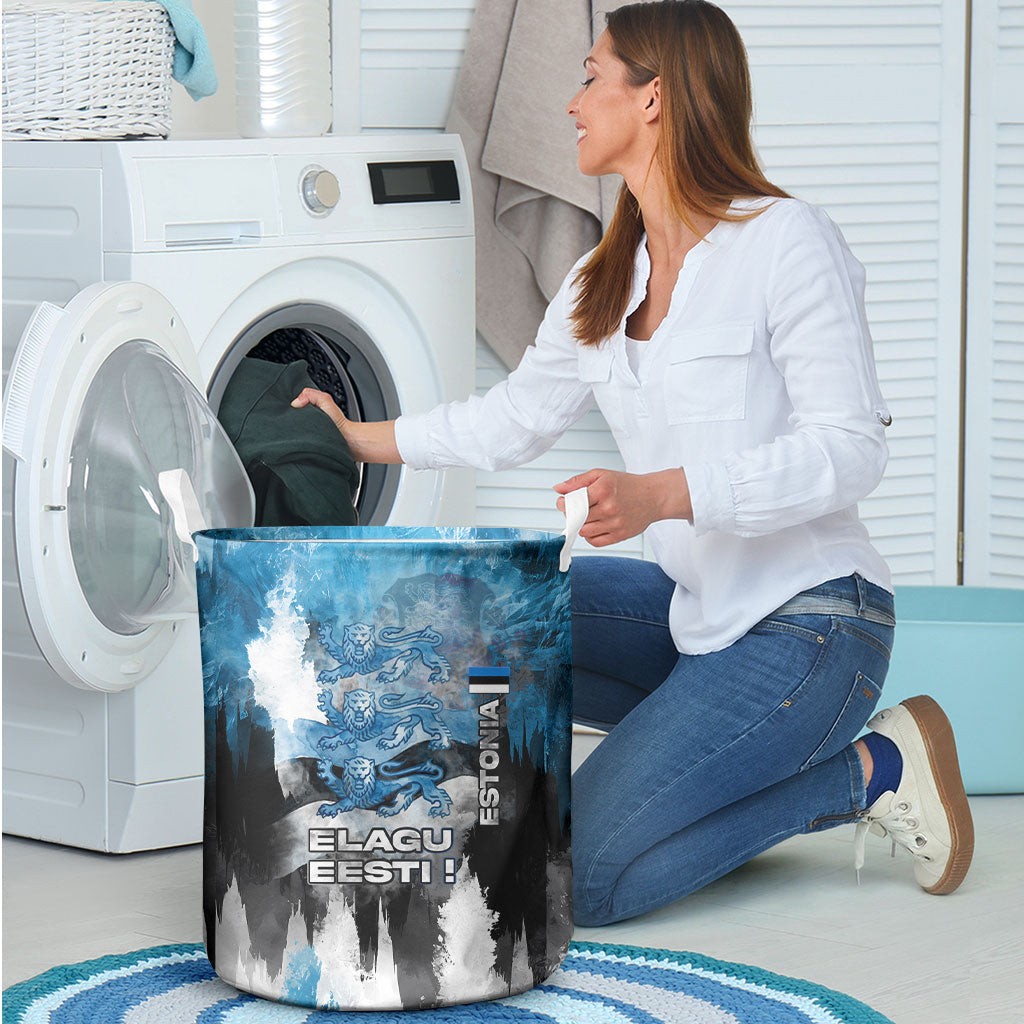 Estonia Elagu Eesti Lions Laundry Basket Watercolor Splash Flag Heraldic