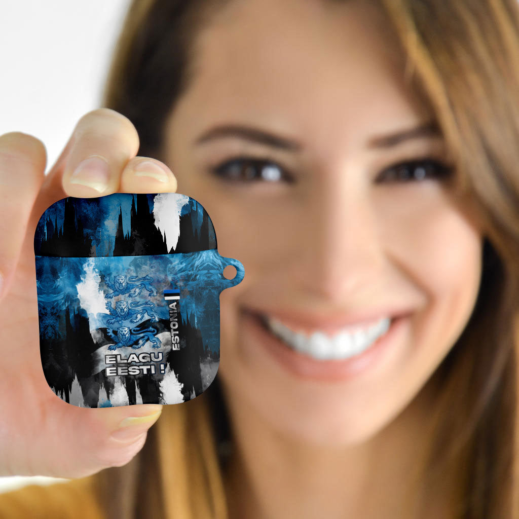 Estonia Elagu Eesti Lions AirPods Case Watercolor Splash Flag Heraldic