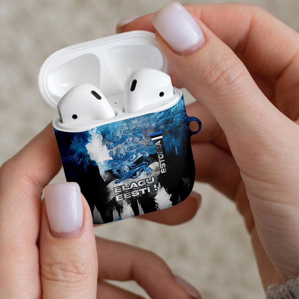 Estonia Elagu Eesti Lions AirPods Case Watercolor Splash Flag Heraldic