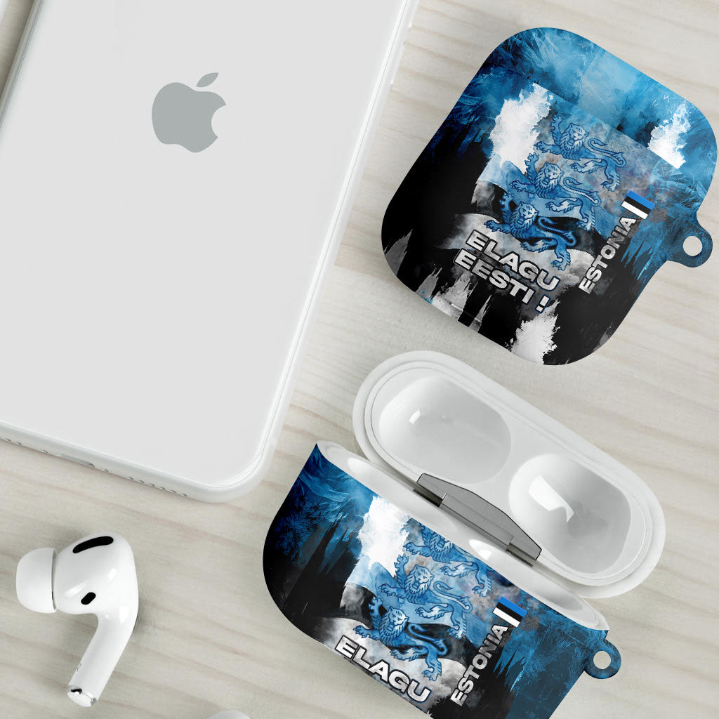 Estonia Elagu Eesti Lions AirPods Case Watercolor Splash Flag Heraldic