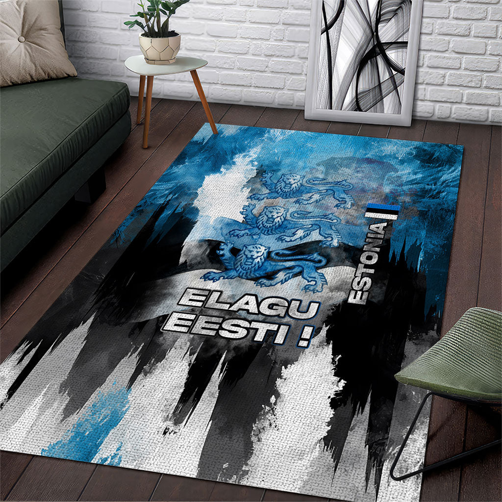 Estonia Elagu Eesti Lions Area Rug Watercolor Splash Flag Heraldic